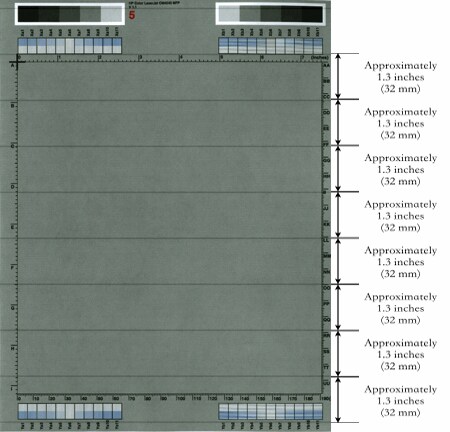 Horizontal lines repeating every 1.3 inches (32 mm)