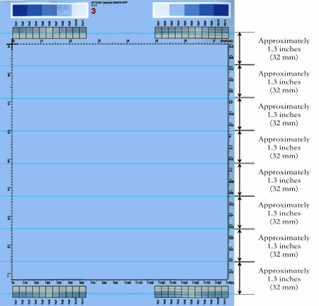 Horizontal lines repeating every 1.3 inches (32 mm)