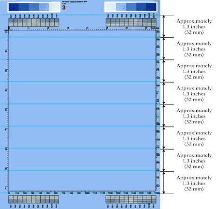 Horizontal lines repeating every 1.3 inches (32 mm)