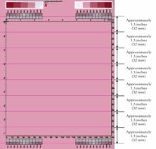 Horizontal lines repeating every 1.3 inches (32 mm)