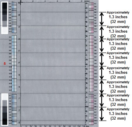 Horizontal lines repeating every 1.3 inches (32 mm)