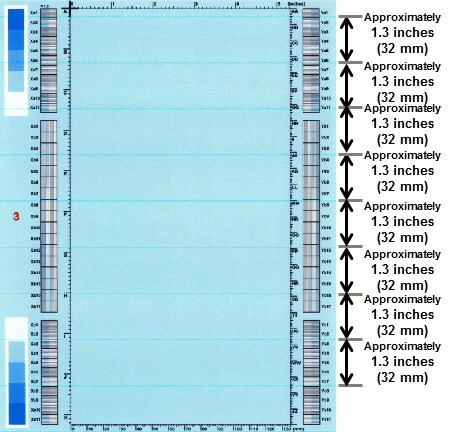 Horizontal lines repeating every 1.3 inches (32 mm)