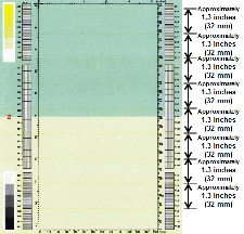 Horizontal lines repeating every 1.3 inches (32 mm)