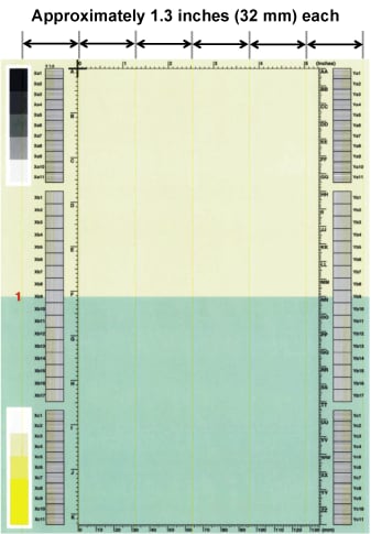 Vertical lines repeating every 1.3 inches (32 mm)