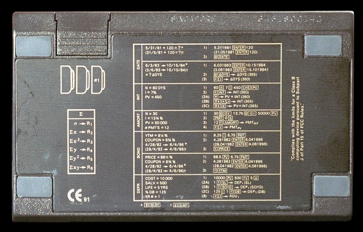 Hewlett-Packard-12C programmable financial calculator - bottom view.