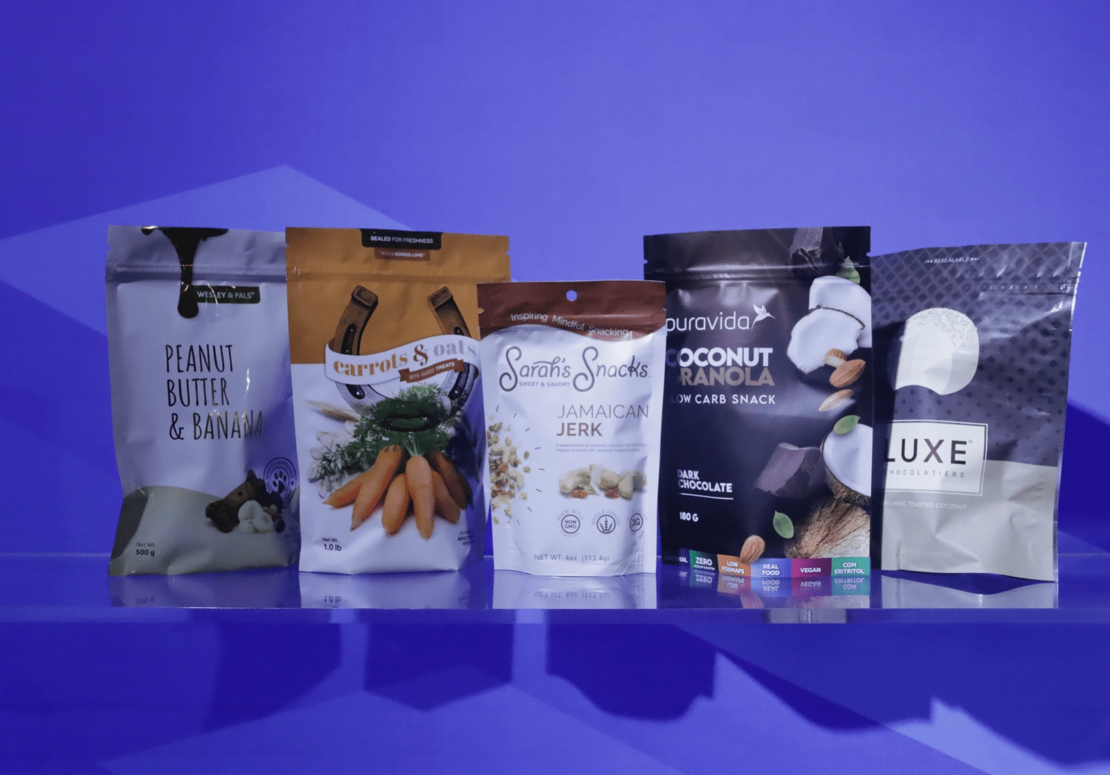 A group of flexible packaging bags of food