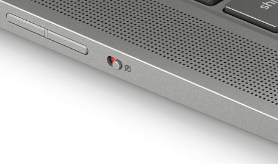 Close-up HP Chromebook side showing privacy webcam switch localization