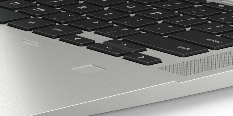 A close up to the HP Fingerprint sensor in an HP laptop.