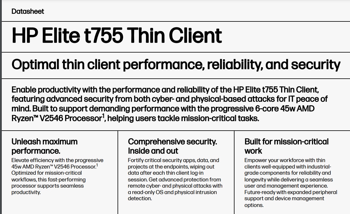 HP Elite t755 Thin Client Datasheet