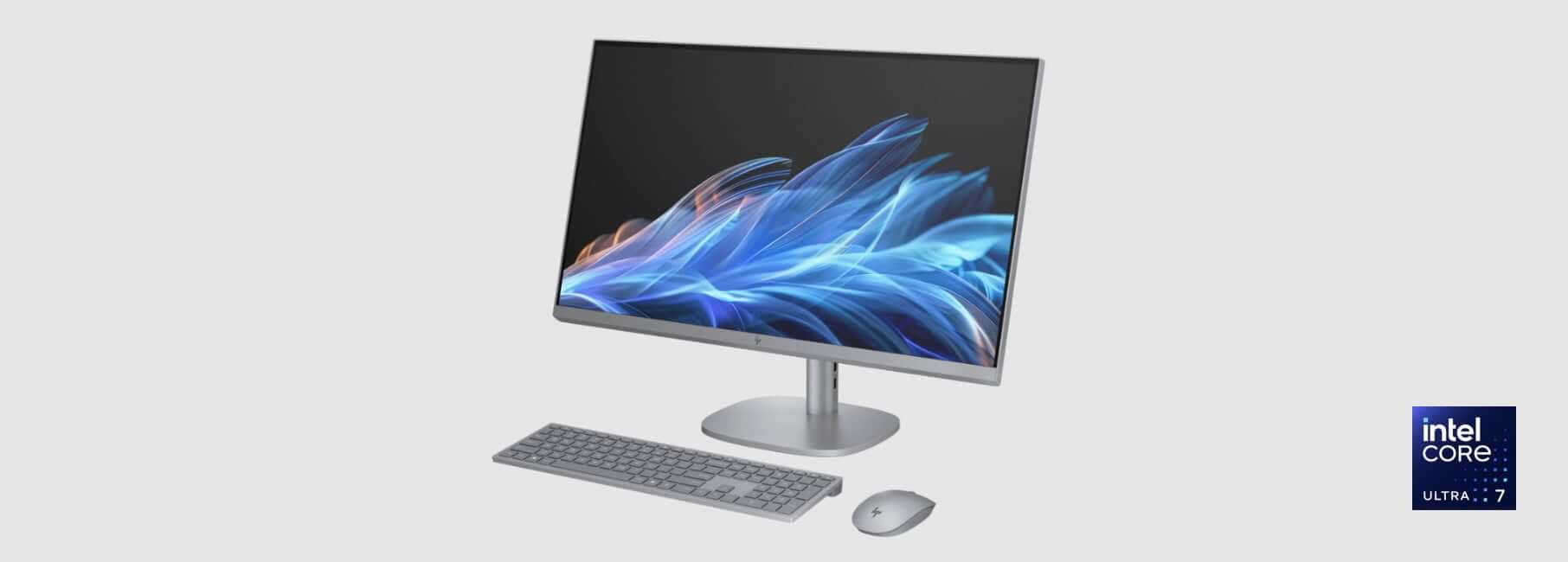 พีซี HP OmniStudio X All-in-One AI พร้อมเมาส์และคีย์บอร์ดไร้สายสีน้ำเงิน