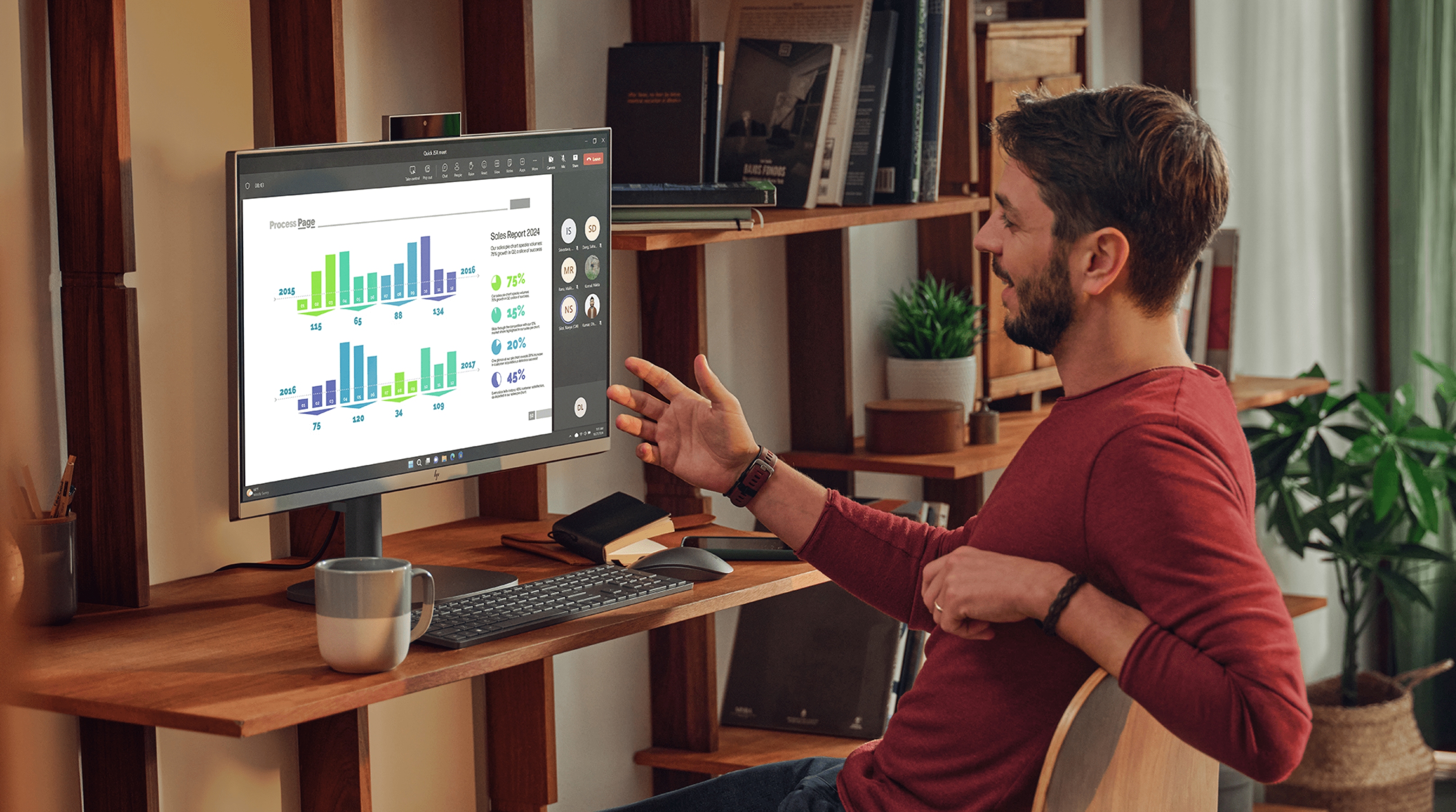 An HP All-in-One computer aside an HP wireless keyboard and an HP wireless mouse.