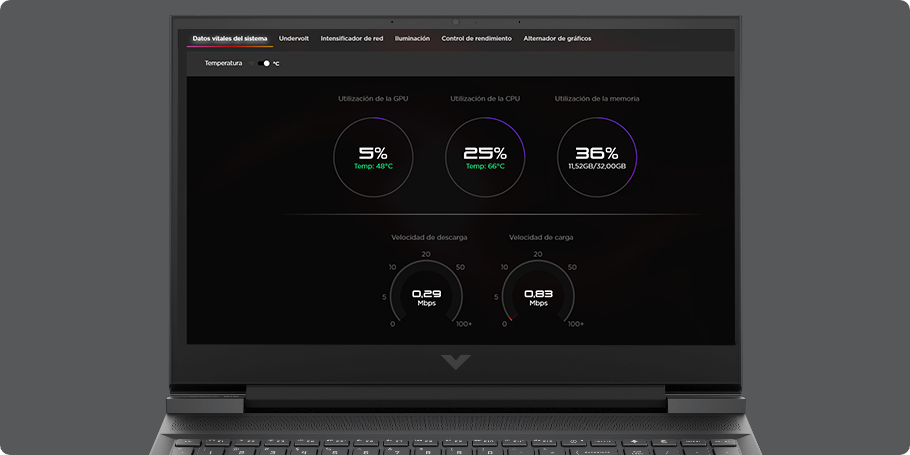 Pantalla de interfaz de usuario de OMEN Gaming Hub