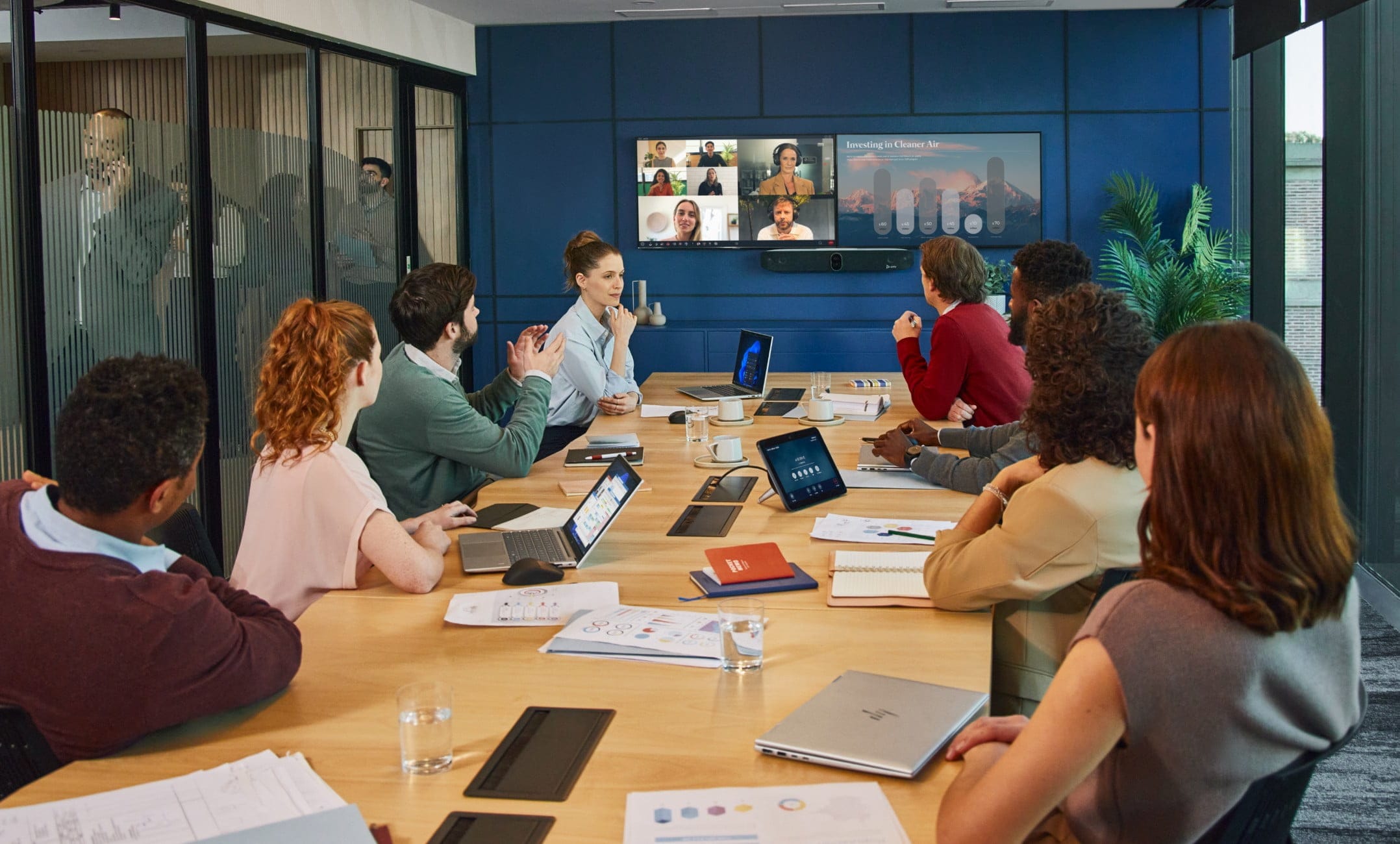 People in a video conferencing room