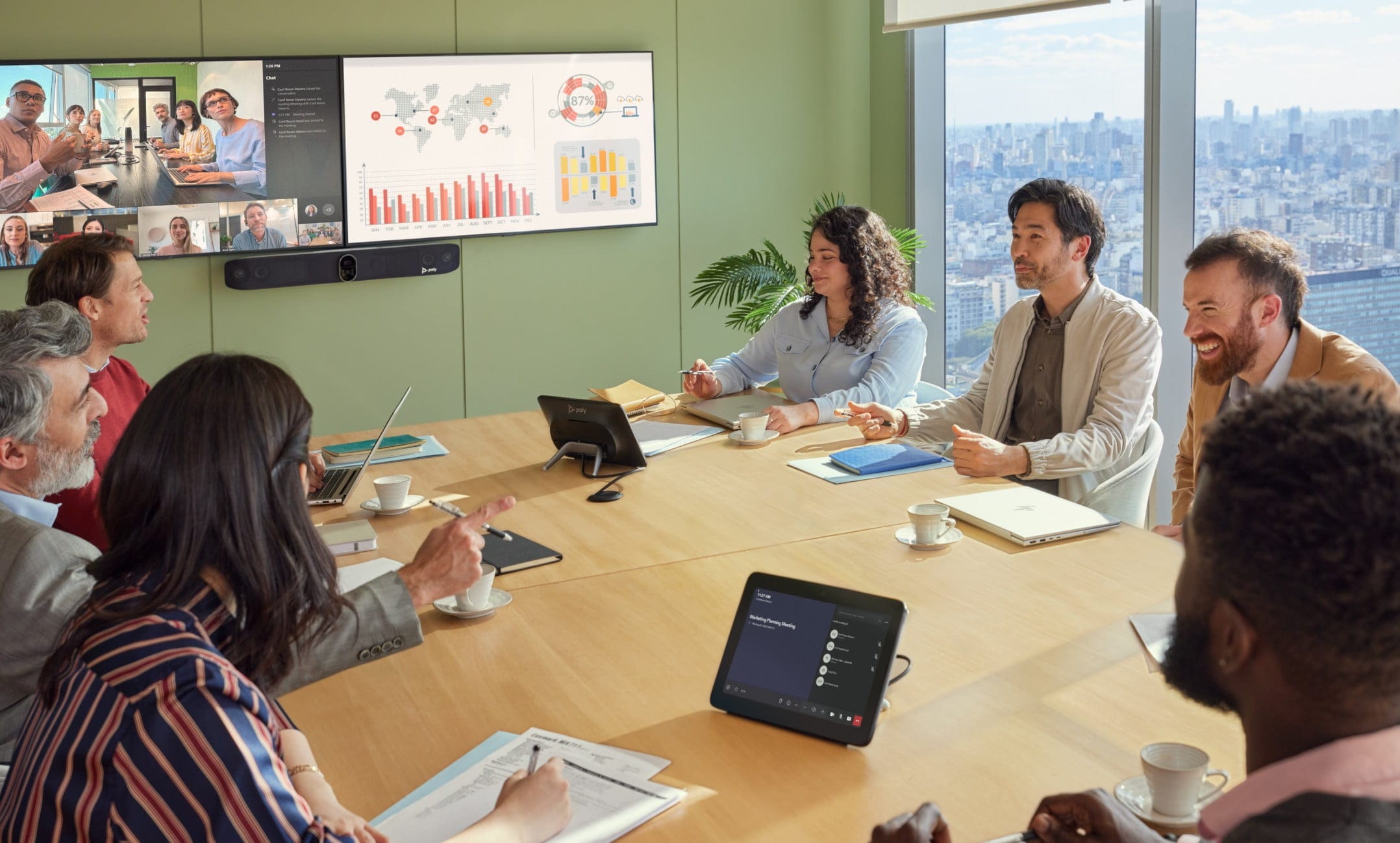 People in a video conferencing room