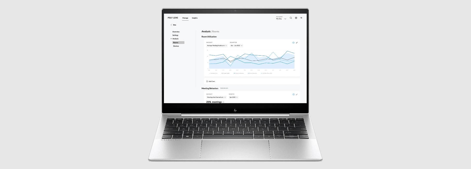 Afbeelding van een HP computer met daarop de status van Poly Lens.