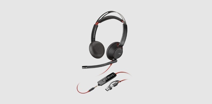 Micro-casque binaural filaire avec fonction antibruit Poly Blackwire 5220 avec commandes intégrées et connecteur USB-A