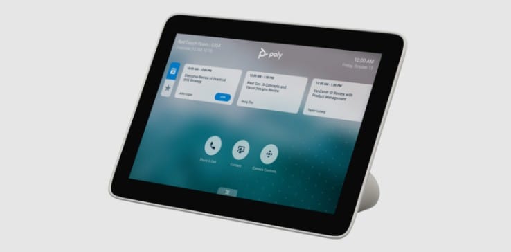 Interfaz de pantalla táctil Poly TC8 para soluciones de videoconferencia de Poly