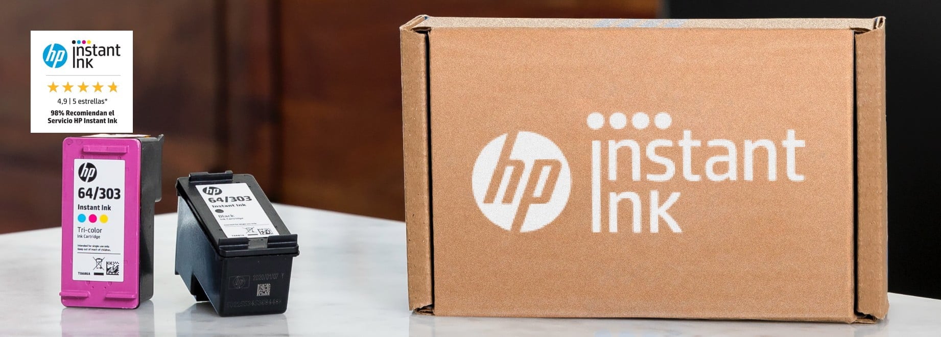 HP Instant Ink box and two HP Original Ink cartridges