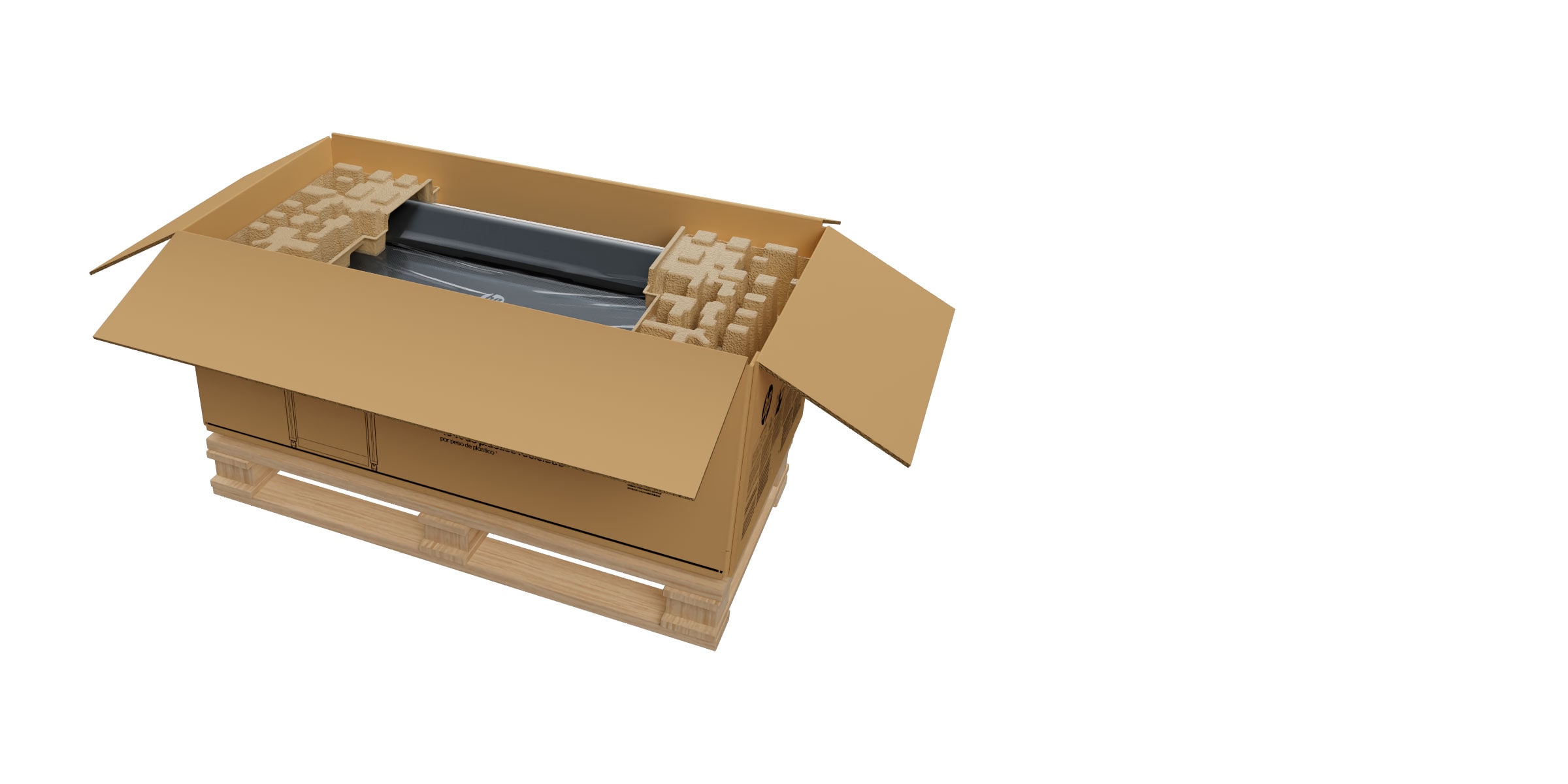 HP DesignJet T250 plotter inside its packaging