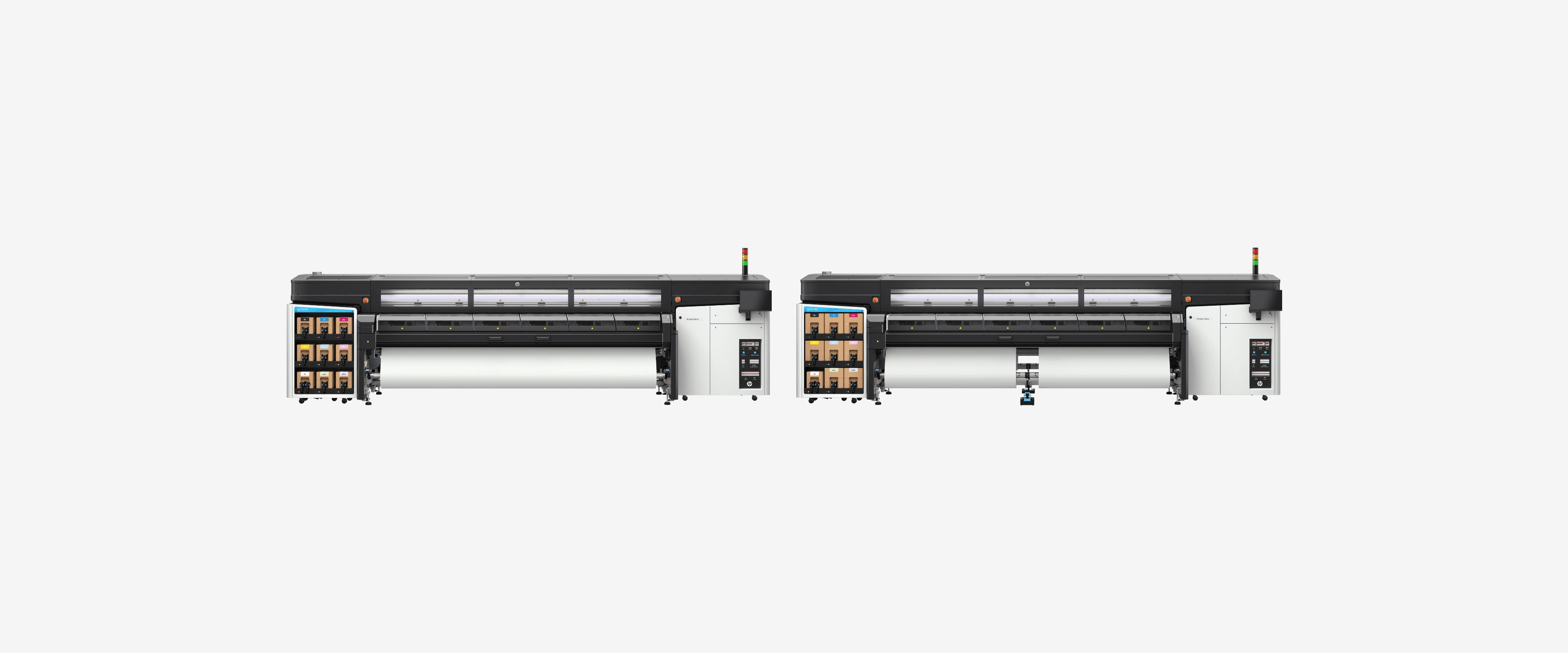 Front view of both the HP Latex FS50 W printer and the HP Latex FS60 W printer