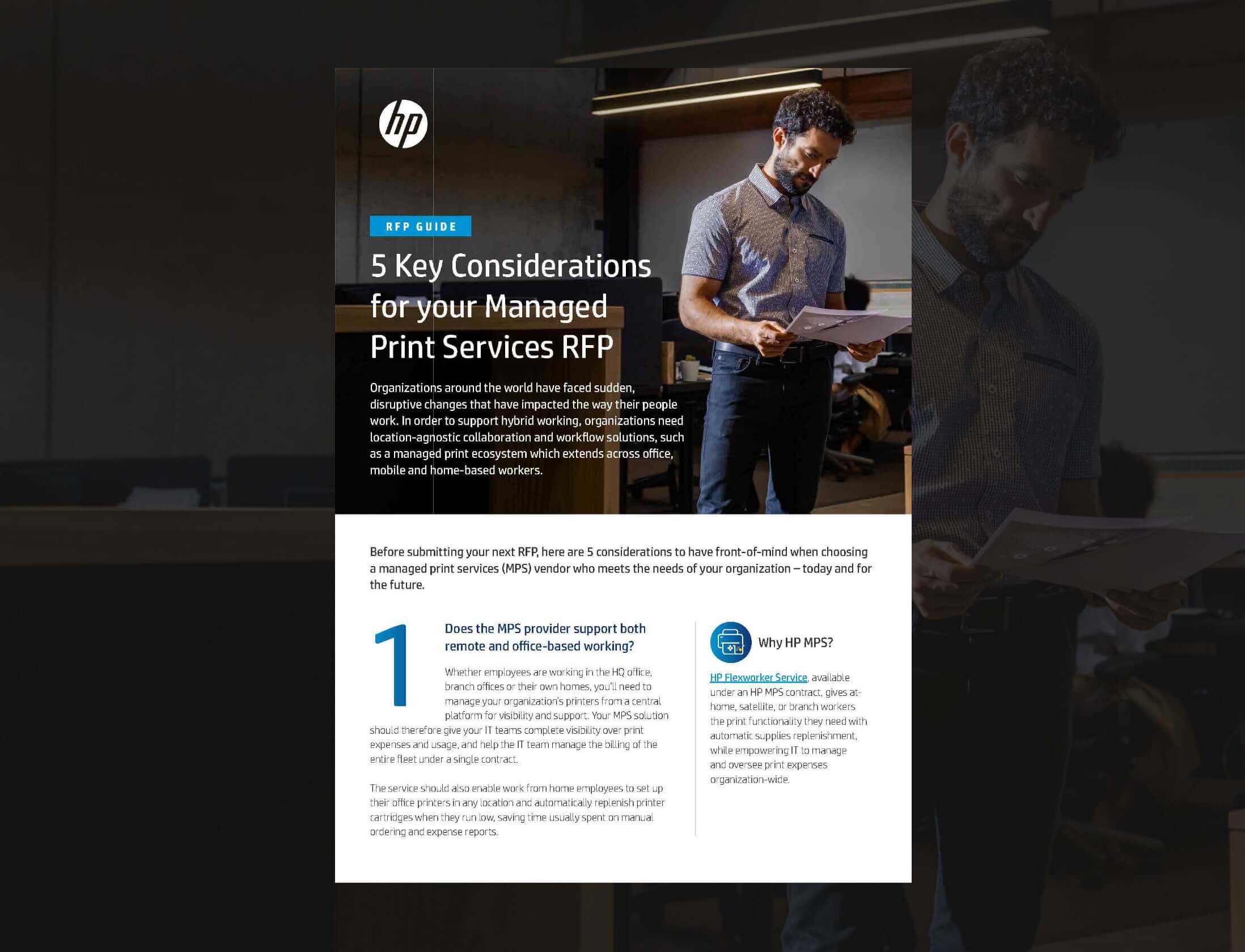 Front page of 5 key considerations for your managed print services RFP brochure