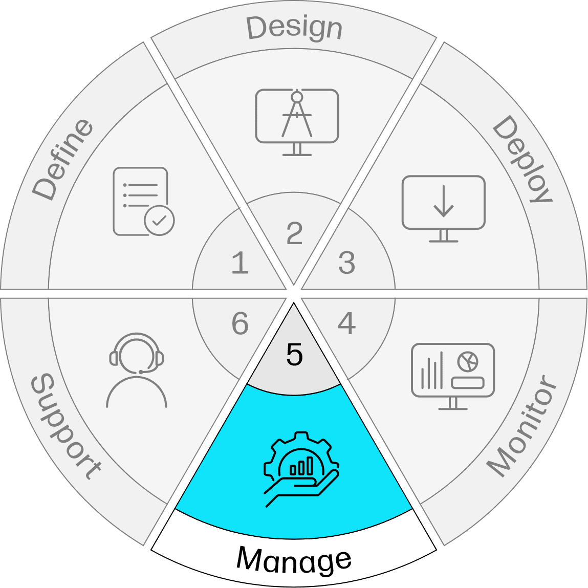 Wheel graphic with icon for manage tab