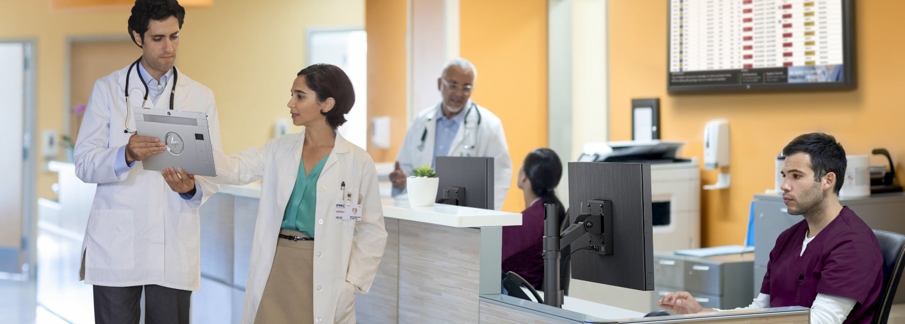 Medical staff using HP Engage systems in a hospital