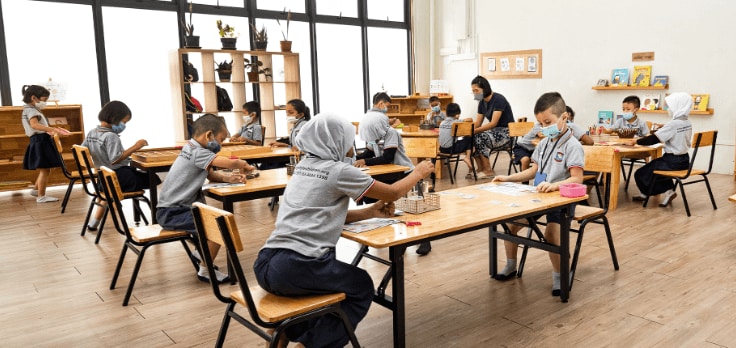 Children taking class in their classroom.