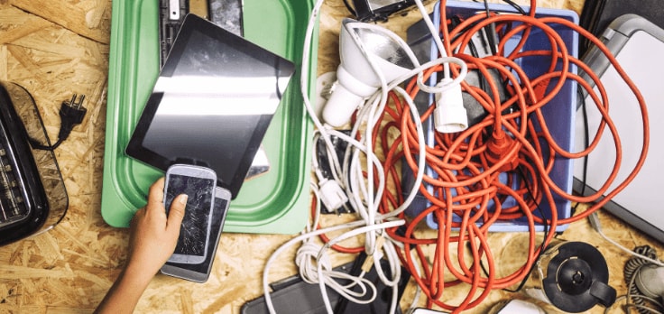 Photo of several cables of different colors, electronic equipment.