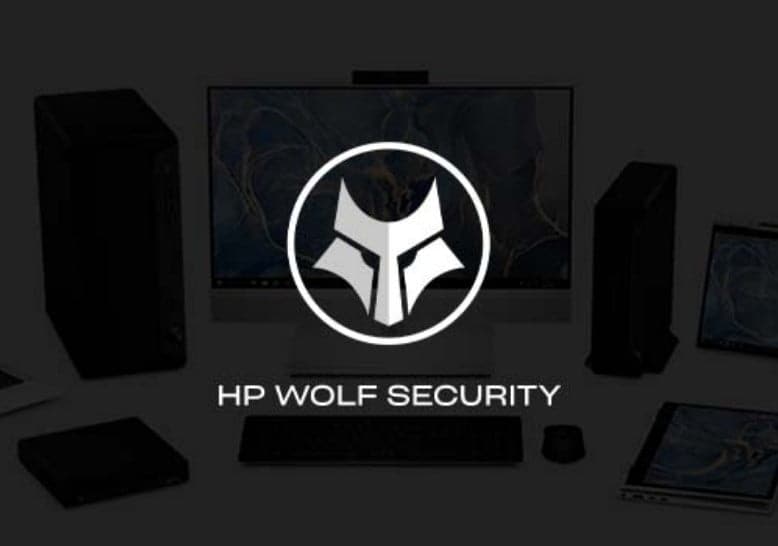 HP Wolf Security logo over protected devices