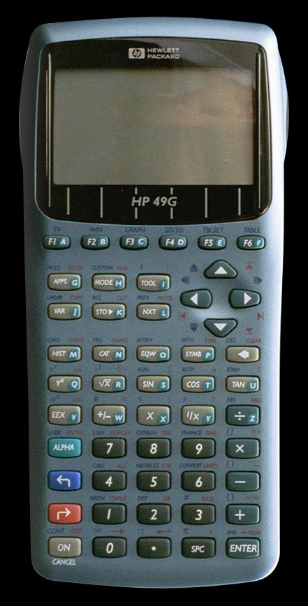 Hewlett-Packard 49G graphing calculator - top view.