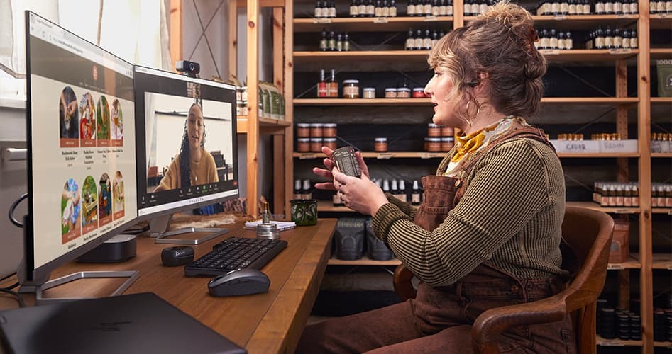 woman working with an HP Set-up office