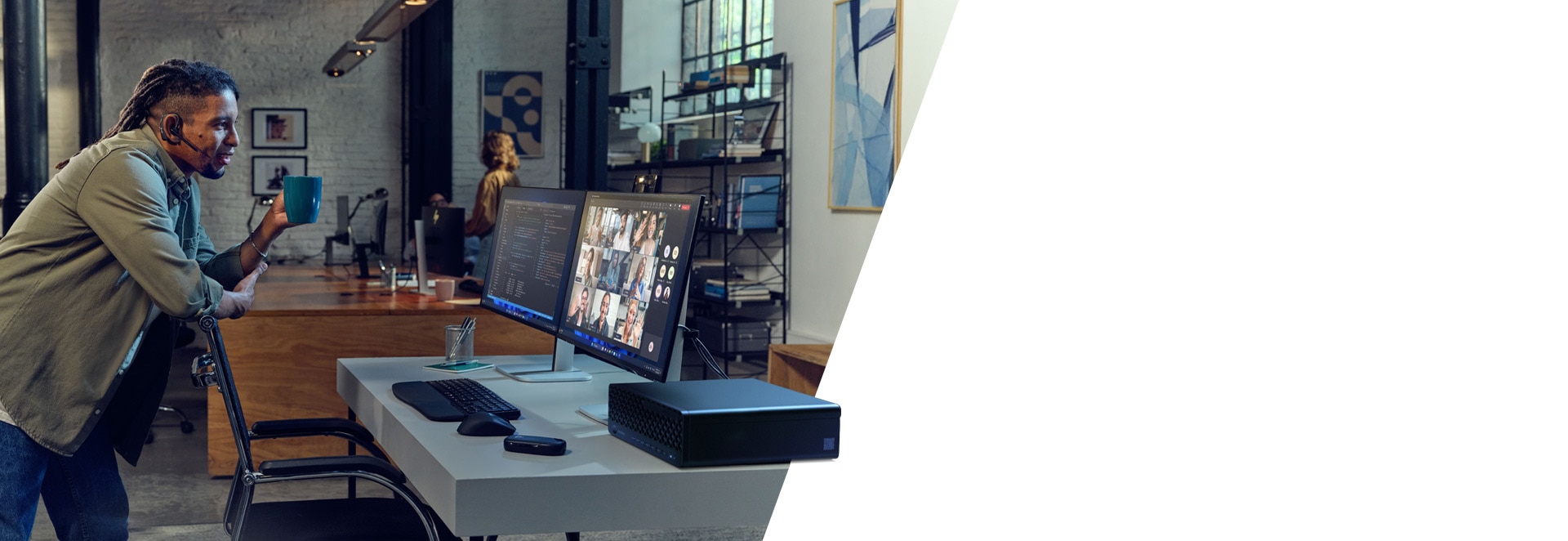 image of a girl working with PC setup equipped with docking