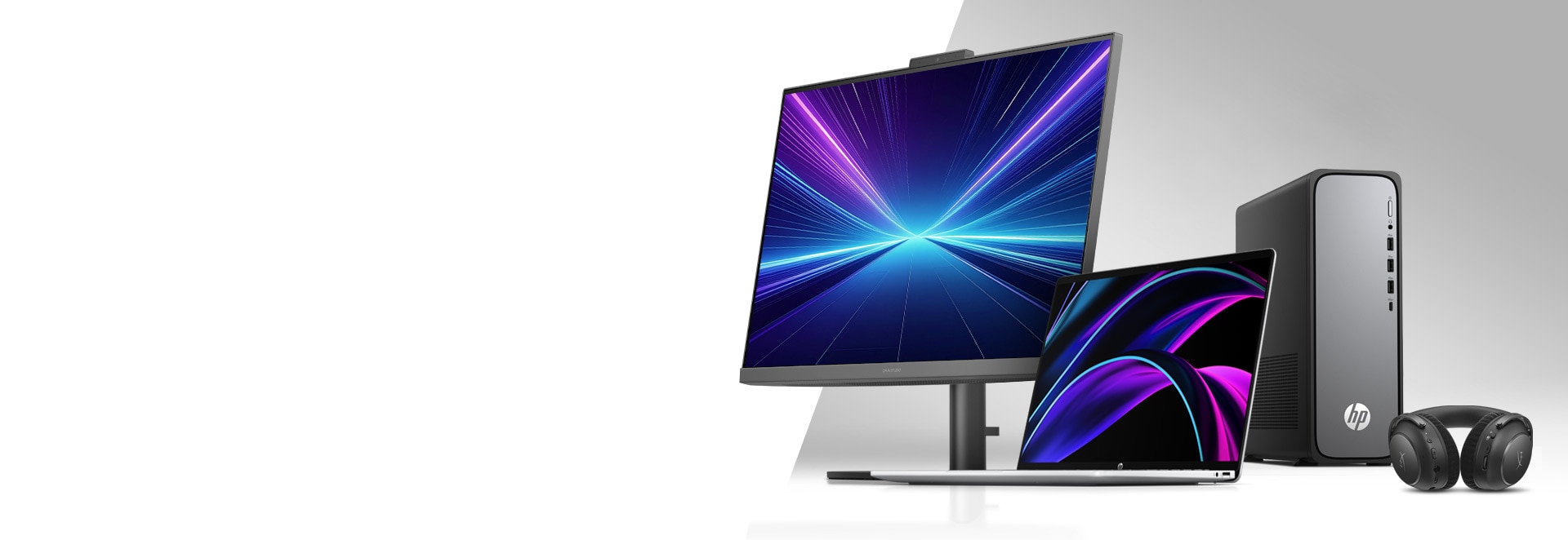 Compilation of HP products sitting on a white background