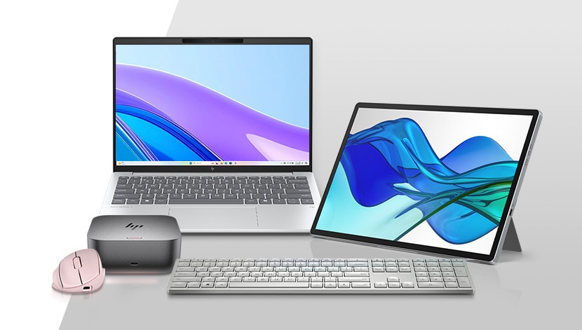 front view of AIO and laptop