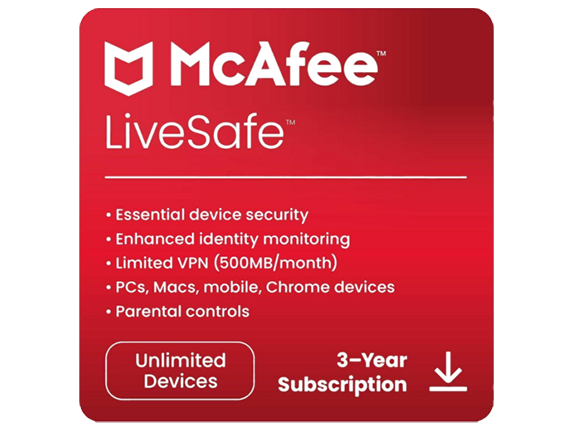 , McAfee LiveSafe 36 Month (Windows/Mac)