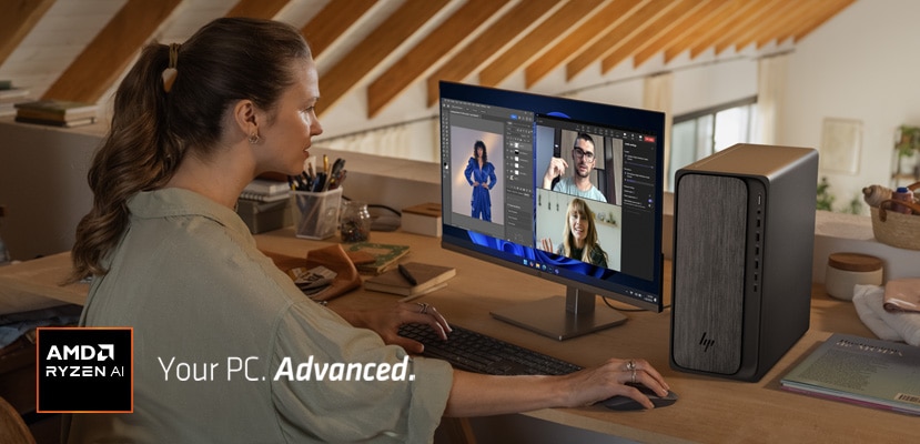 woman working with a desktop tower