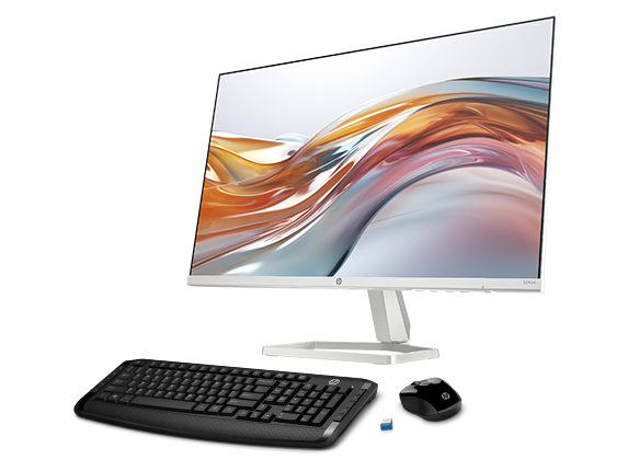 HP Series 5 23.8 inch FHD White Monitor + HP Wireless Mouse and Keyboard 300 Bundle