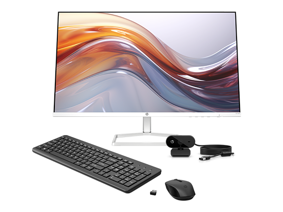 HP Series 5 27 inch FHD Monitor with Speakers, HP 330 Wireless Mouse and Keyboard + HP 320 FHD Webcam Bundle