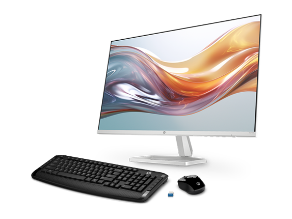 HP Series 5 27 inch FHD White Monitor + HP Wireless Mouse and Keyboard 300 Bundle