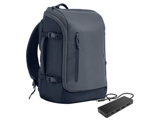 , HP USB-C Travel Hub + HP 15.6 Travel 25L Backpack Gray Bundle