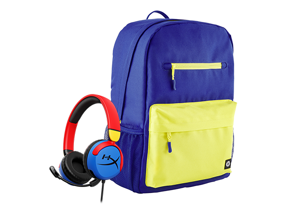 HP Campus Blue Backpack + HyperX Cloud Mini Wired Kids Headset (Multi-color) Bundle