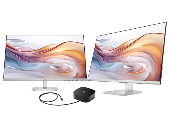 Dual HP Series 5 27 inch FHD Height Adjust Monitor - 527sh + HP USB-C G5 Dock Bundle