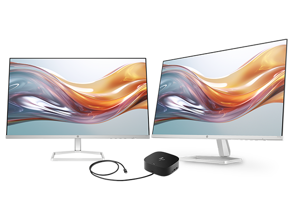 Dual HP Series 5 27 inch FHD White Monitor - 527sw + HP USB-C G5 Dock Bundle