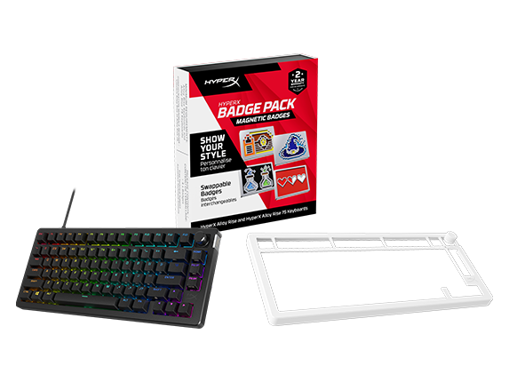 HyperX Alloy Rise Gaming Keyboard 75, White Top Plate + 8 Bit Badges Bundle