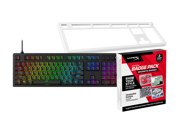 HyperX Alloy Rise Gaming Keyboard, White Top Plate + Abstract Badges Bundle