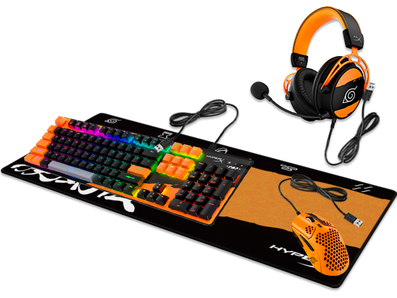 , HyperX Pulsefire Mat XL Naruto + HyperX Pulsefire Haste Naruto + HyperX Cloud Alpha Naruto + HyperX Alloy Origins Naruto