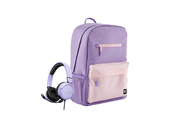HP Campus Lavender Backpack + HyperX Cloud Mini Kids Headset (Lavender) Bundle