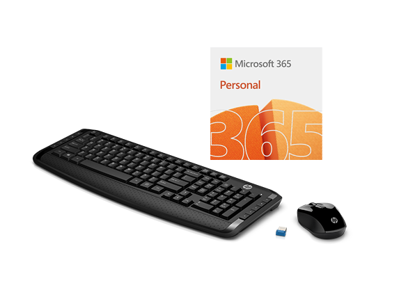 Microsoft 365 Personal - Subscription - 12 Month - Medialess + HP 300 Wireless Mouse and Keyboard Bundle