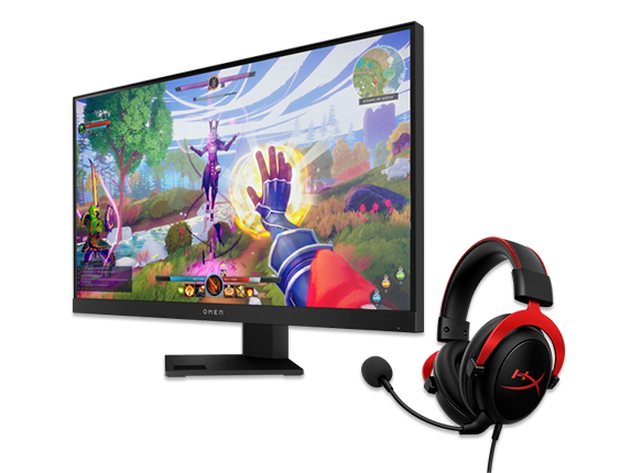 , OMEN 25" Monitor + HyperX Cloud II Red Headset Bundle